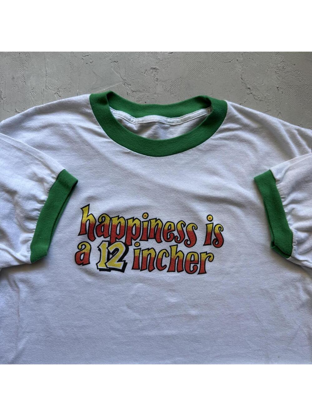 Vintage 1980s Fishing 12 Incher Funny Humor White Green Ringer T Shirt